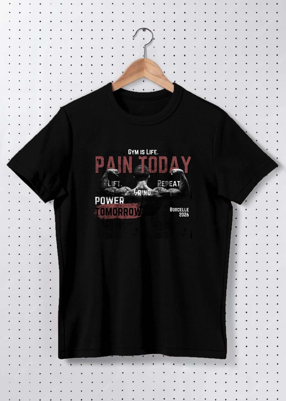 Premium Cotton Gym Motivation Graphic Oversized T-Shirt – Pain Today Power Tomorrow Streetwear