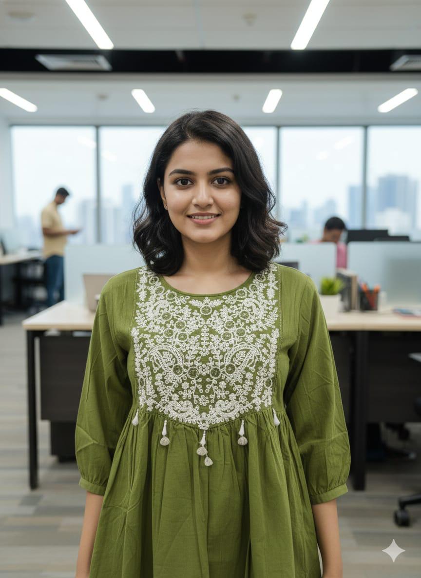 Embroidered Yoke Flared Top – Comfortable Everyday Fusion Wear