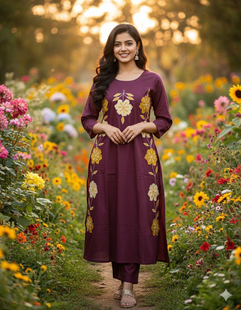 Floral Embroidered Straight Kurti – Elegant Everyday Ethnic Wear