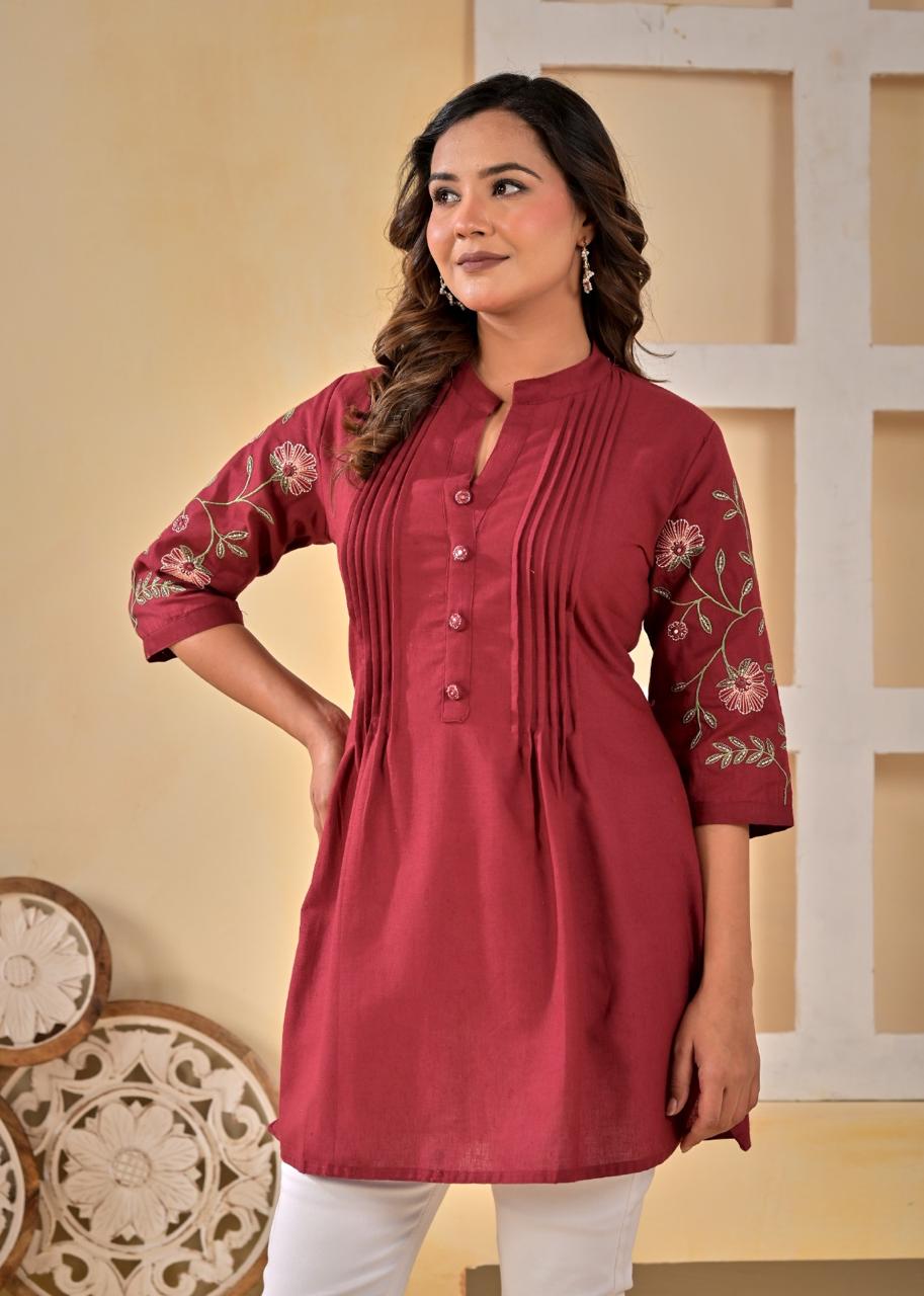 Embroidered Pintuck Straight Kurti – Classic Elegant Ethnic Wear