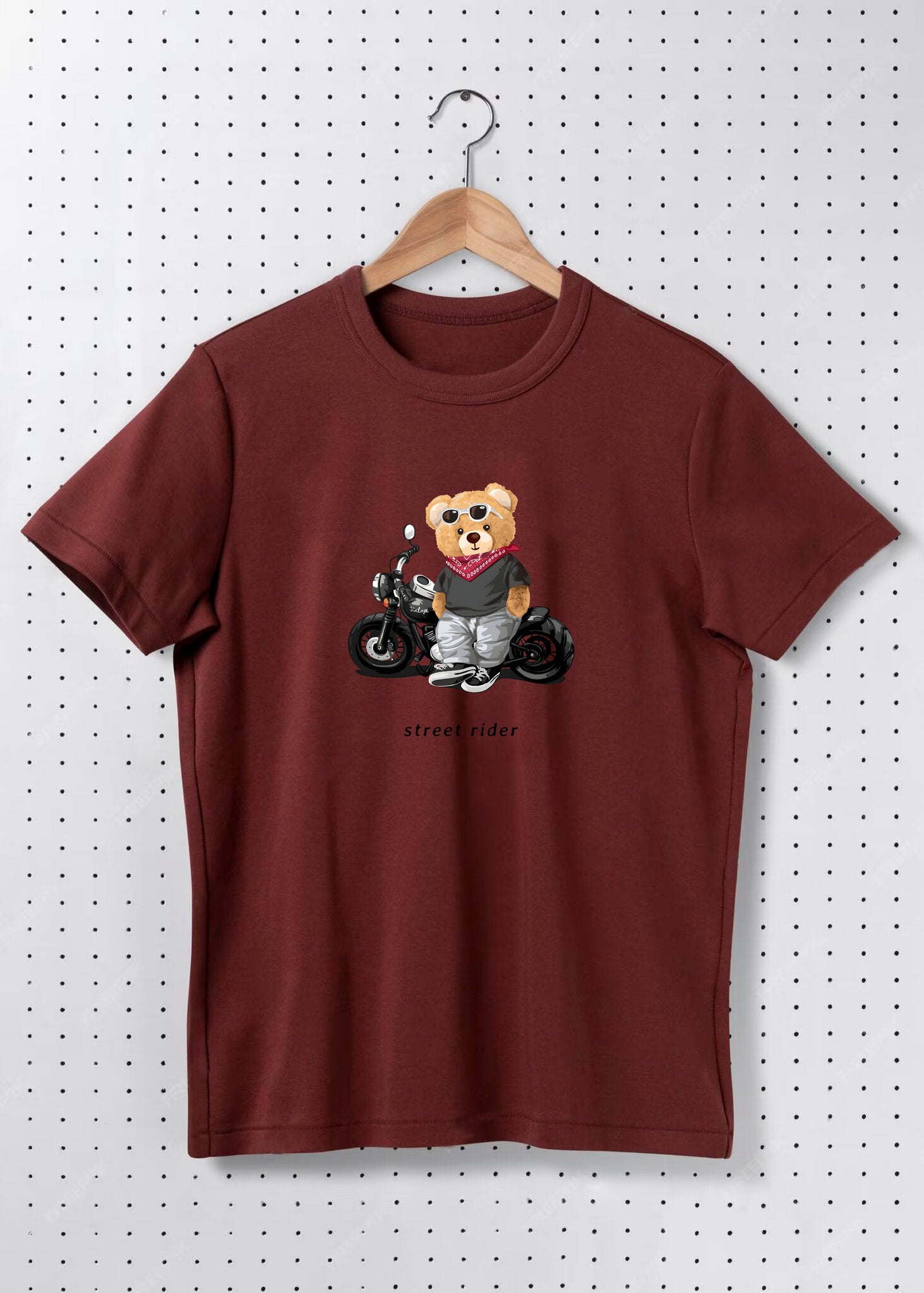 Premium Cotton “Street Rider” Bear Graphic Oversized T-Shirt