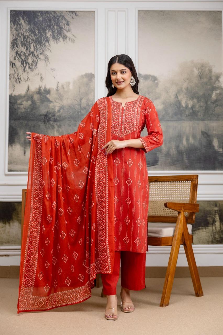 Printed Kurta Pant Set with Coordinated Dupatta – Timeless Ethnic Elegance