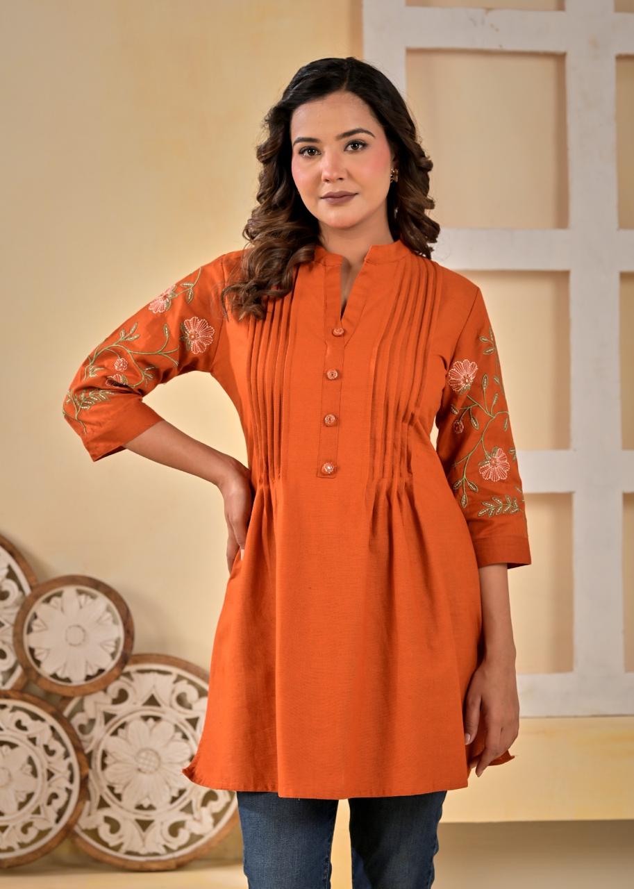 Embroidered Pintuck Straight Kurti – Classic Elegant Ethnic Wear
